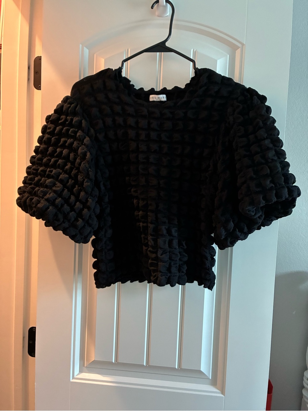 Black Textured Puff-Sleeve Top - Women